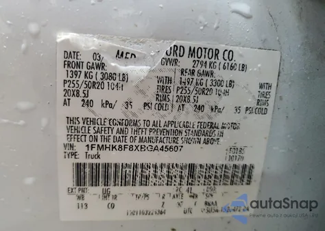 2011 Ford Explorer Limited z USA, uszkodzony, nr VIN 1FMHK8F8XBGA45607